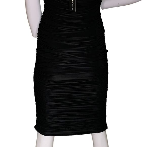 Fashion Nova NWT My Man and Me Ruched Mini Dress One Shoulders Black Size M - Picture 8 of 15